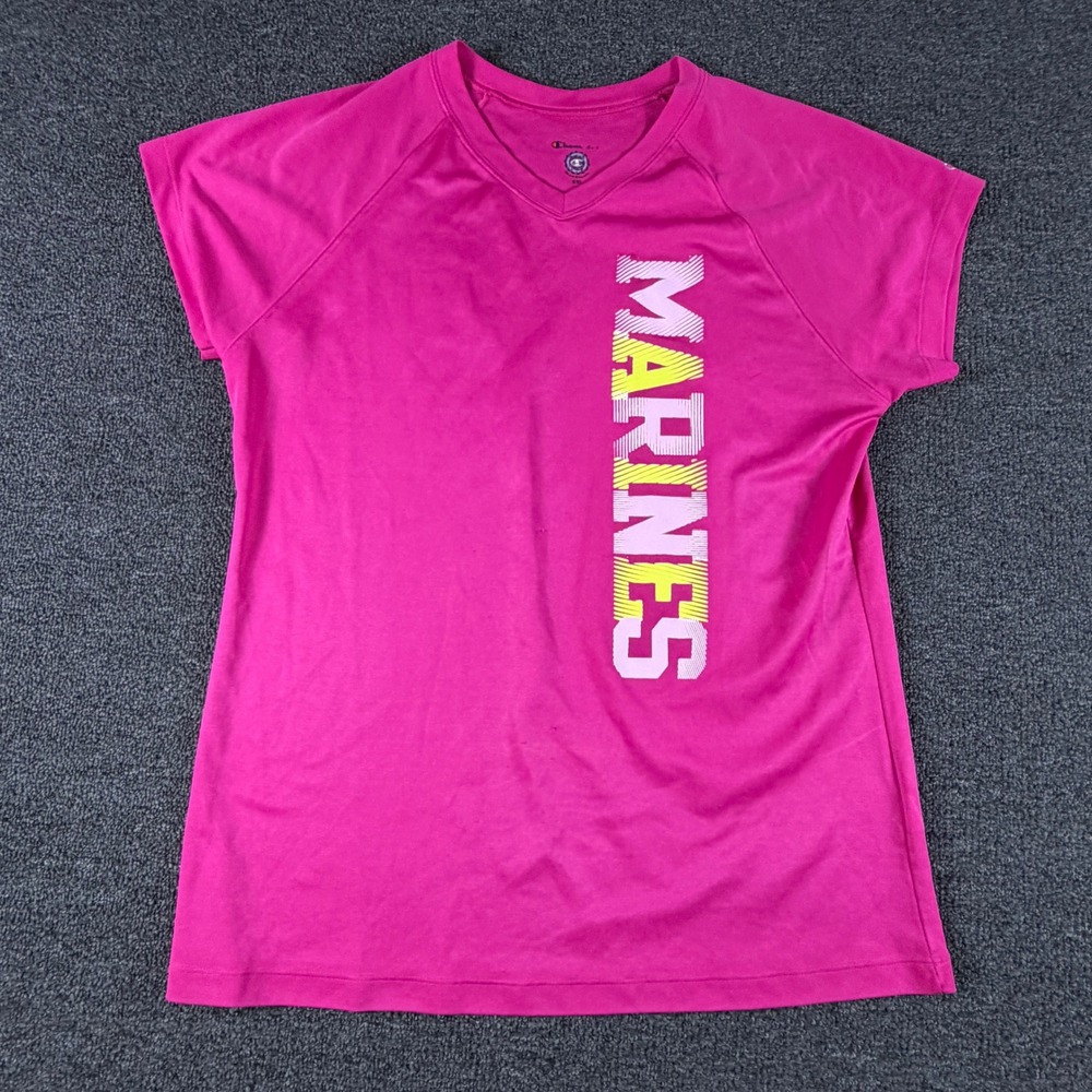 Marines T-Shirt Womens XXL Pink Graphic V-Neck Short Sleeve Champion EUC